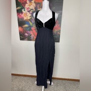 Vintage Betsy & Adam Velvet Breast Jewelry Whimsical Goth Black Maxi Dress Sz 6